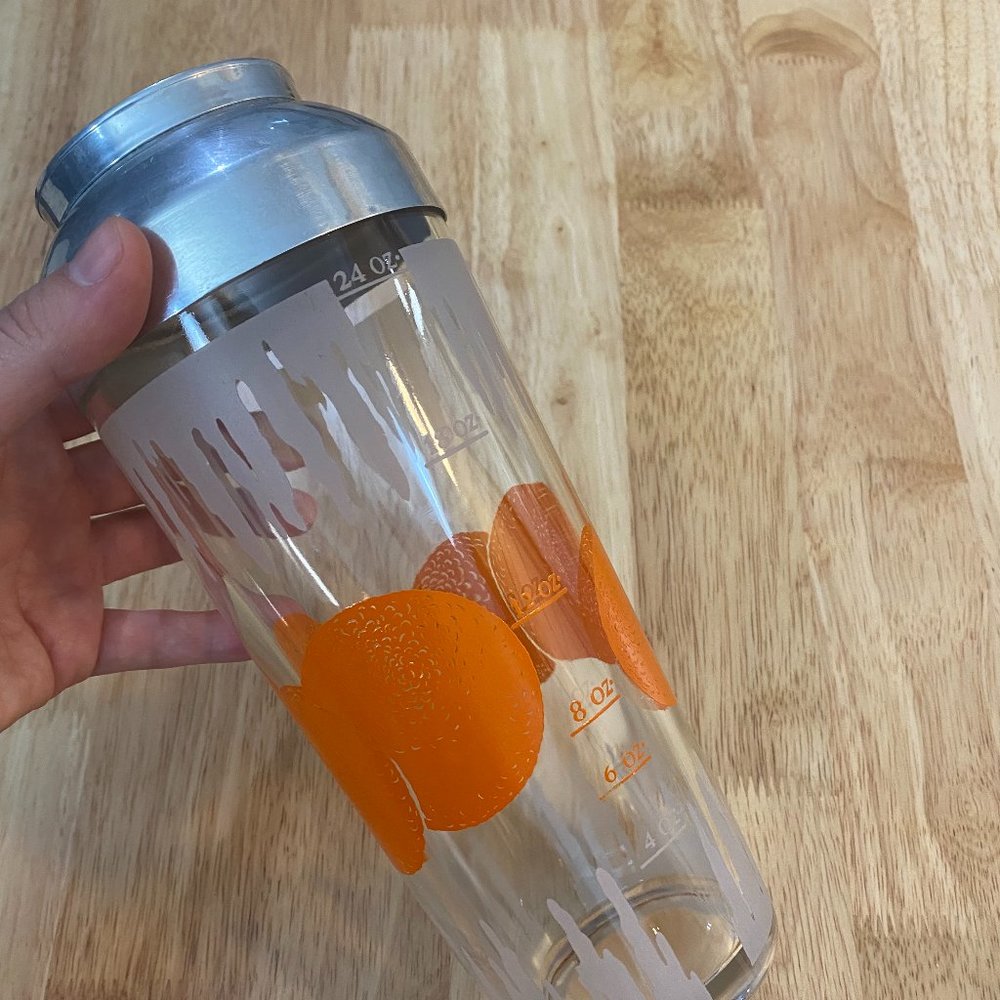 Vintage Cocktail Shaker with Orange Design, Retro, MCM